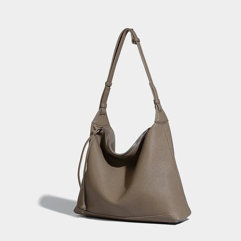 Large capacity shoulder messenger bag in soft PU material, caramel colour option
