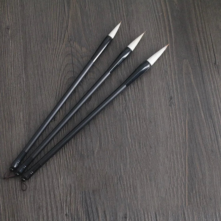 Student Chinese calligraphy brush with steel barrel and wolf hair nib, 23cm long