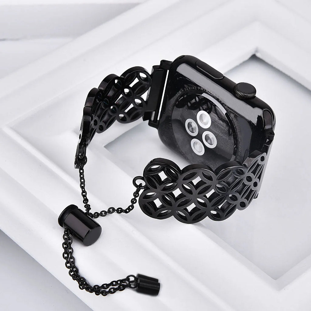 Stainless steel metal watch band compatible with Apple Watch Series with butterfly clasp