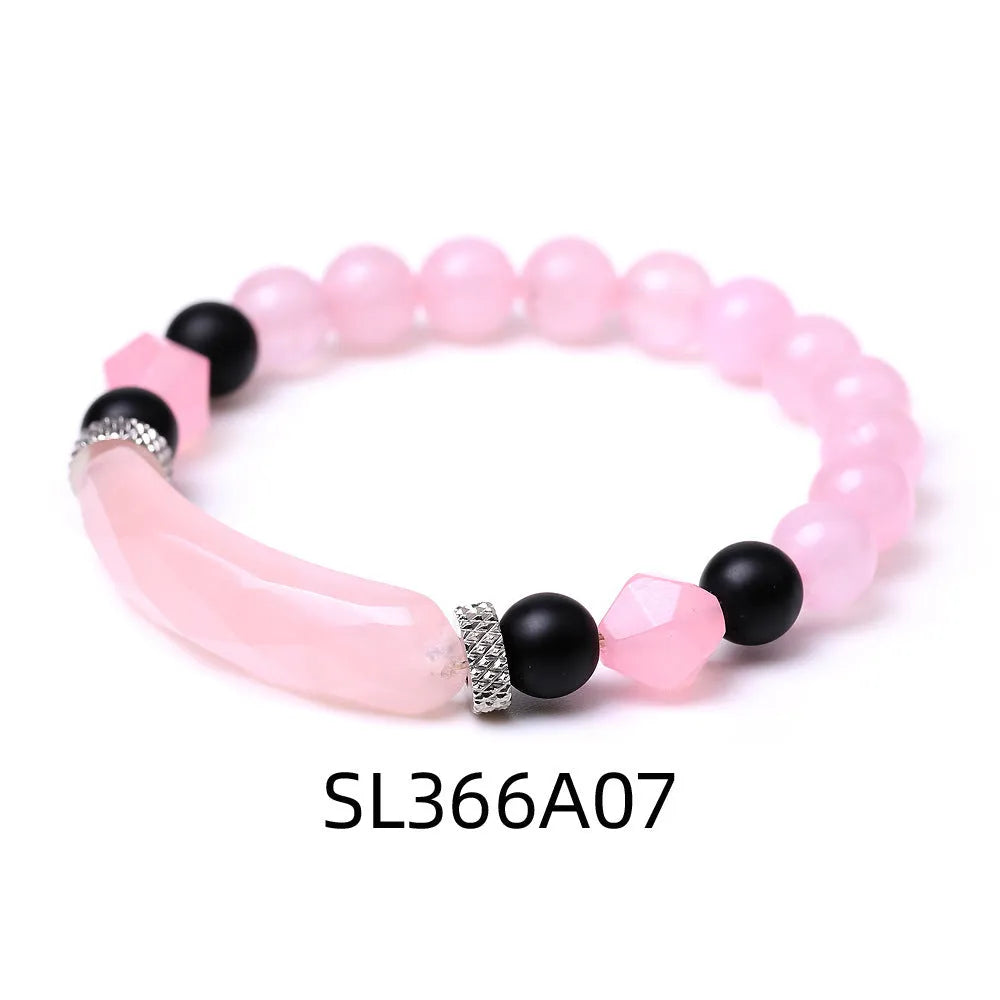 Handmade diamond-shaped cut agate bracelet with geometric pattern and fan-shaped elements