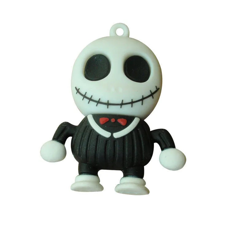 Skull-shaped PVC USB flash drive with chain in multiple colour styles