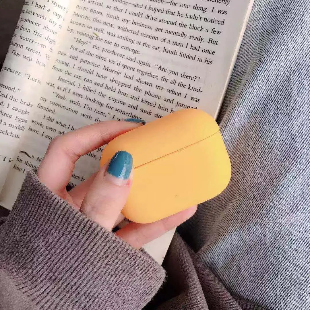 Plastic protective case for AirPods Pro earbuds shown in a selection of colours.