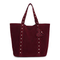 Black PU leather horizontal tote bag with double shoulder straps, showing outer sandwich pocket.