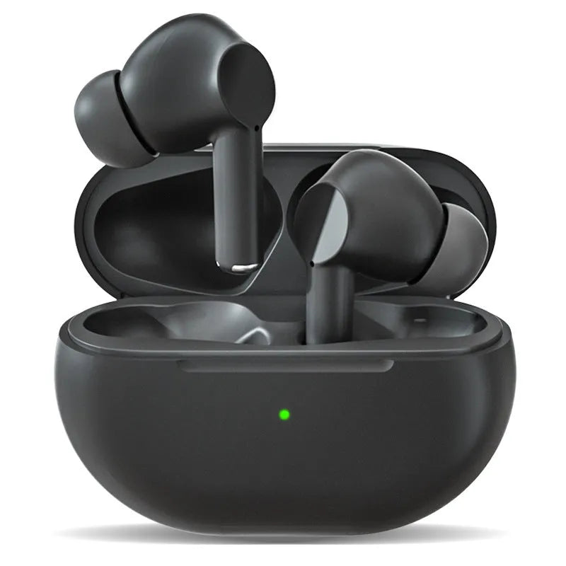 Pro4 wireless Bluetooth earbuds in black and white colours with compact rectangular charging case.
