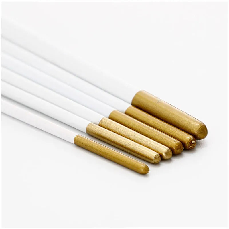 Set of six watercolour acrylic paint brushes with wooden handles, showing different brush sizes from fine to broad.