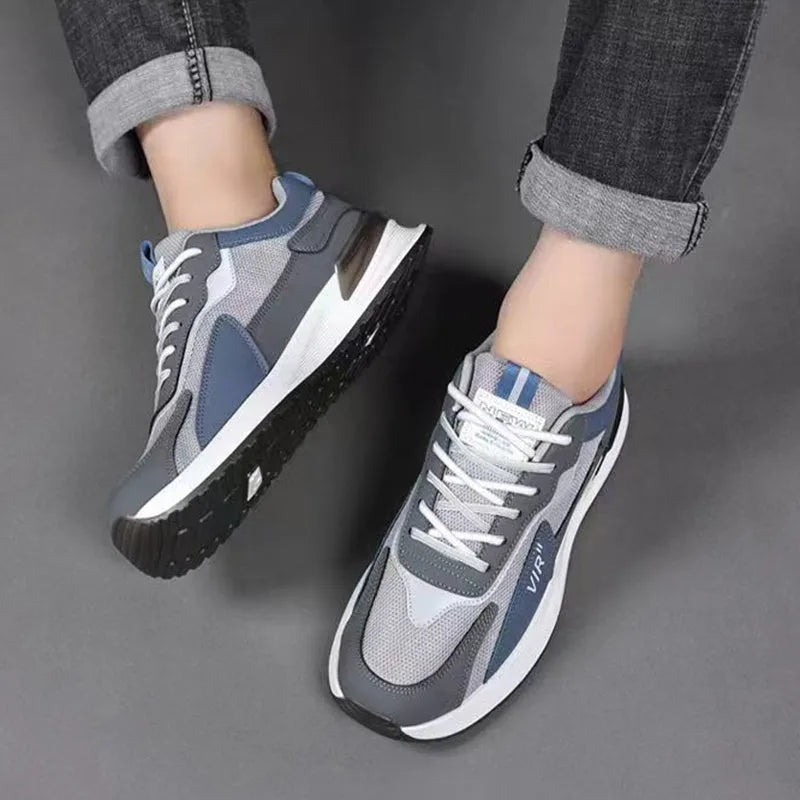 Men's colour block mesh sneakers with lace-up design and round toe