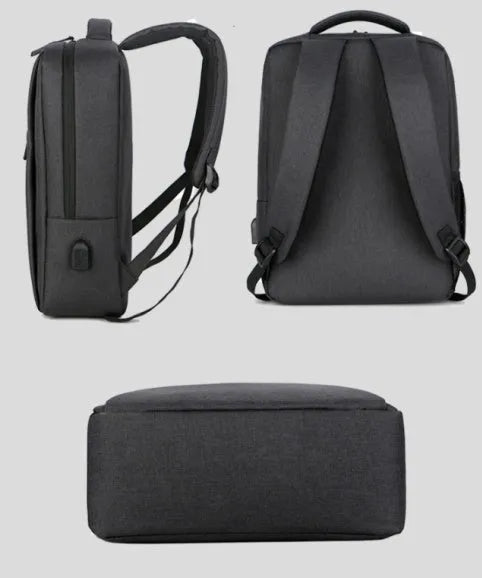 Waterproof shockproof rechargeable laptop backpack in Oxford cloth showing size options for 14-inch and 15.6-inch computers