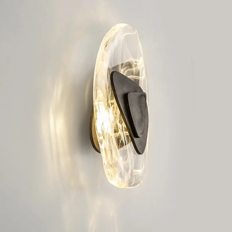 Black ice block crystal wall lamp with LED light, width 205mm, height 315mm, modern minimalist design