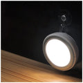 Circular white motion sensor LED light with infrared sensor, 80mm diameter, for wardrobe or corridor.