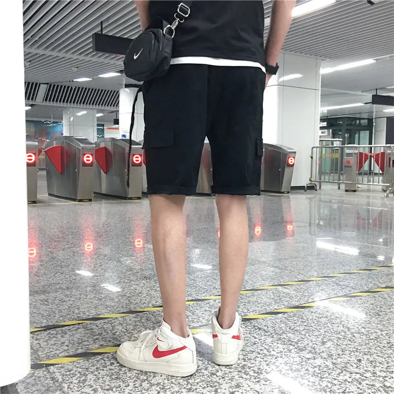 Men hip hop casual loose fit cotton shorts with letter print in black colour