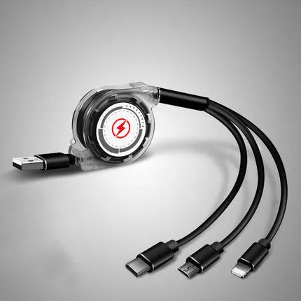 3 in 1 telescopic charging cable with TPE cable and titanium alloy connectors in multiple colours