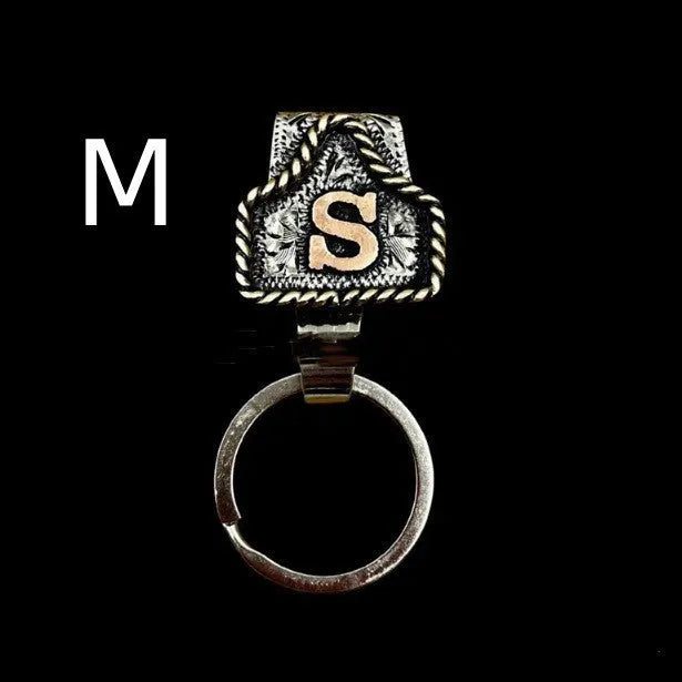 Handmade metal cow tag belt key holder in various colours for key organisation