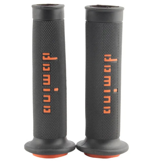 A pair of motorcycle handle gel grips in rubber, showing 22mm and 24mm size options and multiple colour choices.