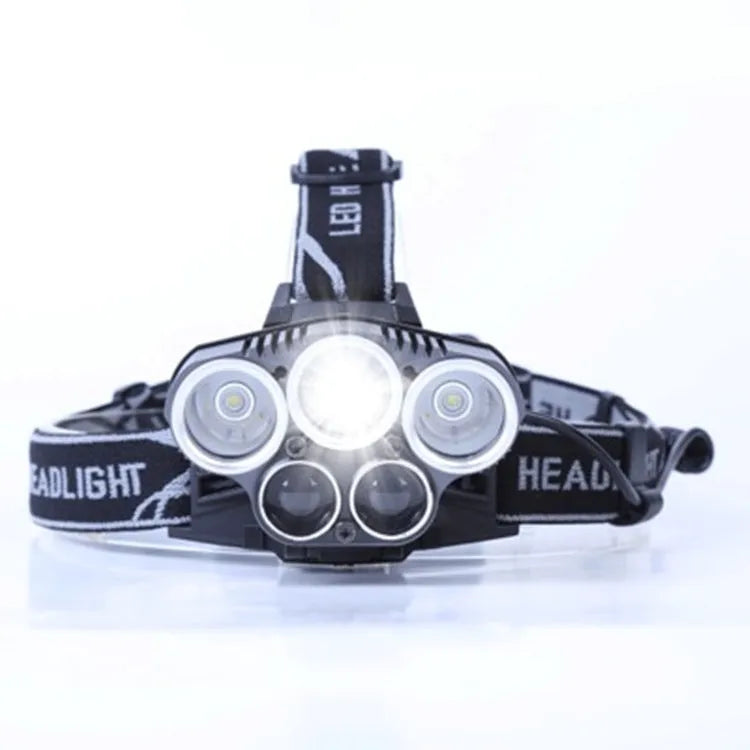 Outdoor headlamp showing long-range LED light beam and head-mounted design