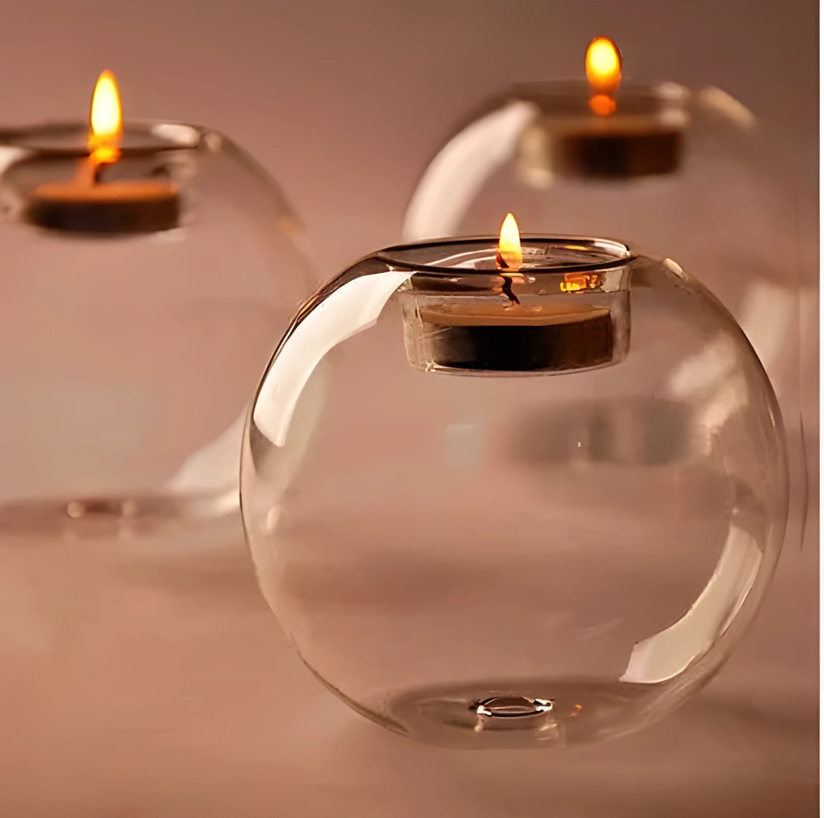 Handmade round hollow glass candle holder with clear glass construction