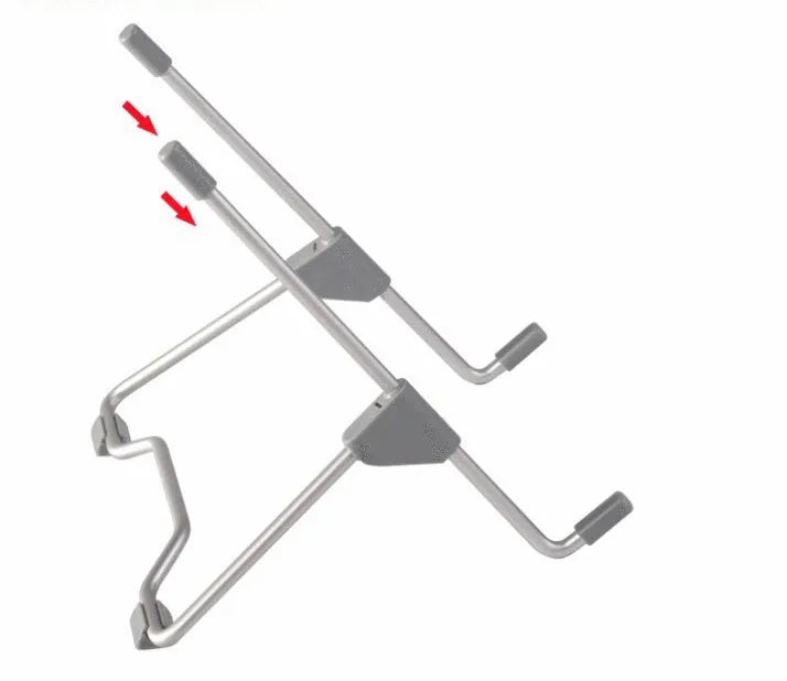 Grey aluminium alloy and engineering plastic mobile phone and laptop stand on desk