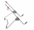 Grey aluminium alloy and engineering plastic mobile phone and laptop stand on desk