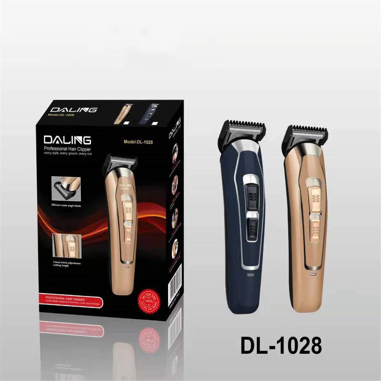 Dark blue rechargeable electric hair clipper with stainless steel blades and European plug