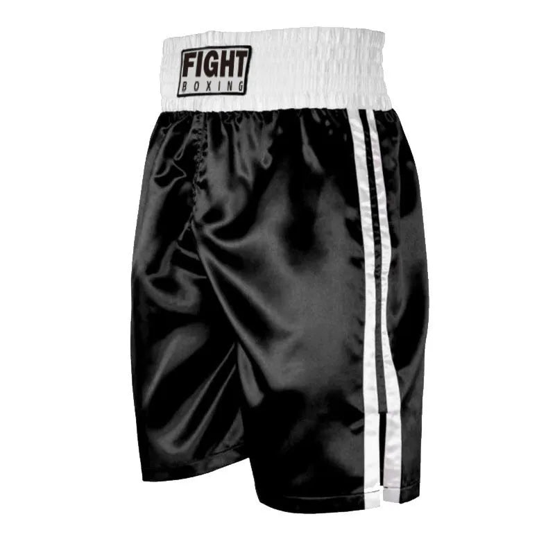 Boxing shorts for kickboxing in multiple colour combinations with striped waistband designs, sizes XS to XXXL