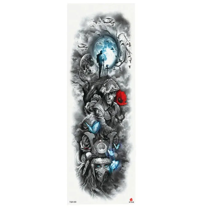 Full arm waterproof tattoo sticker 480x170mm with transfer process semi-manual production