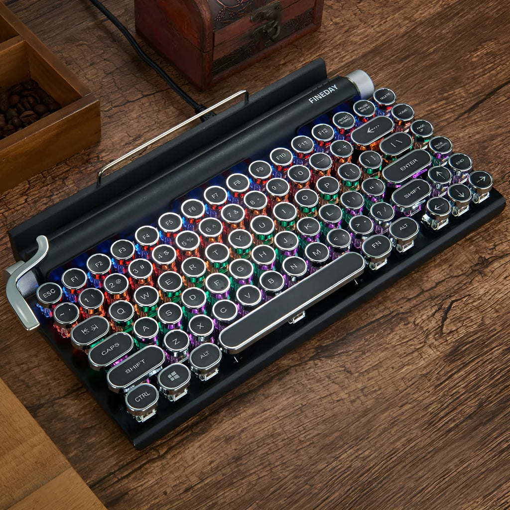 Black Dot retro typewriter mechanical keyboard with Bluetooth and seven-colour backlight