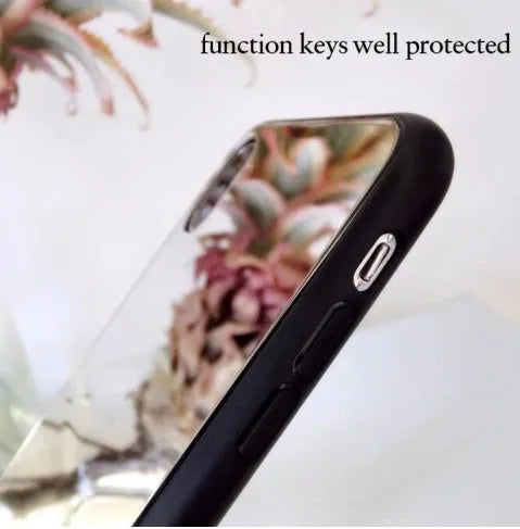 Black iPhone back cover case with a built-in square mirror on the back.