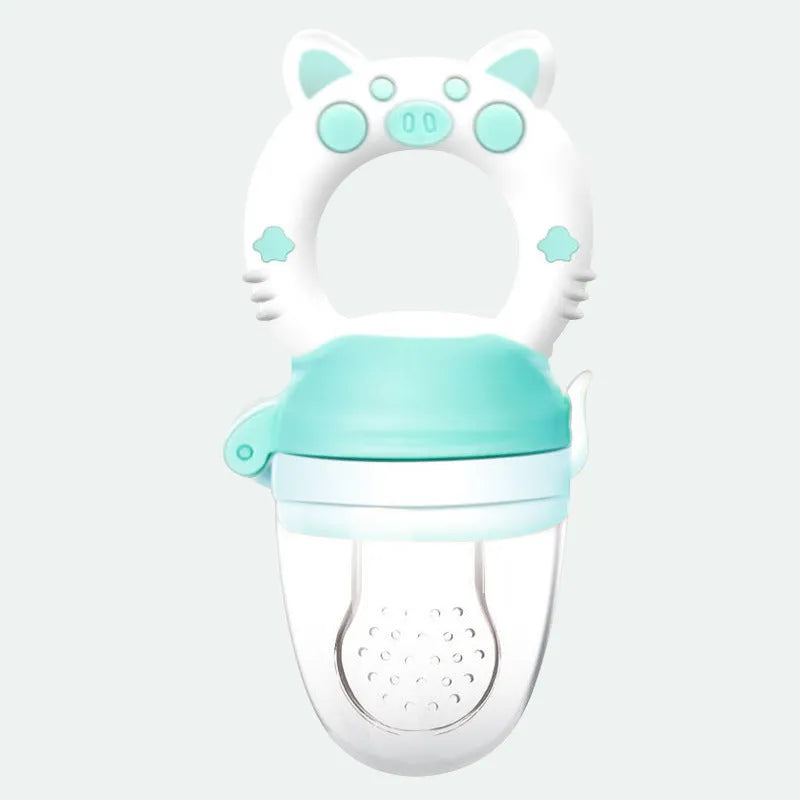 Silicone baby teether in blue colour with multiple textured mouthpieces for infant gum relief