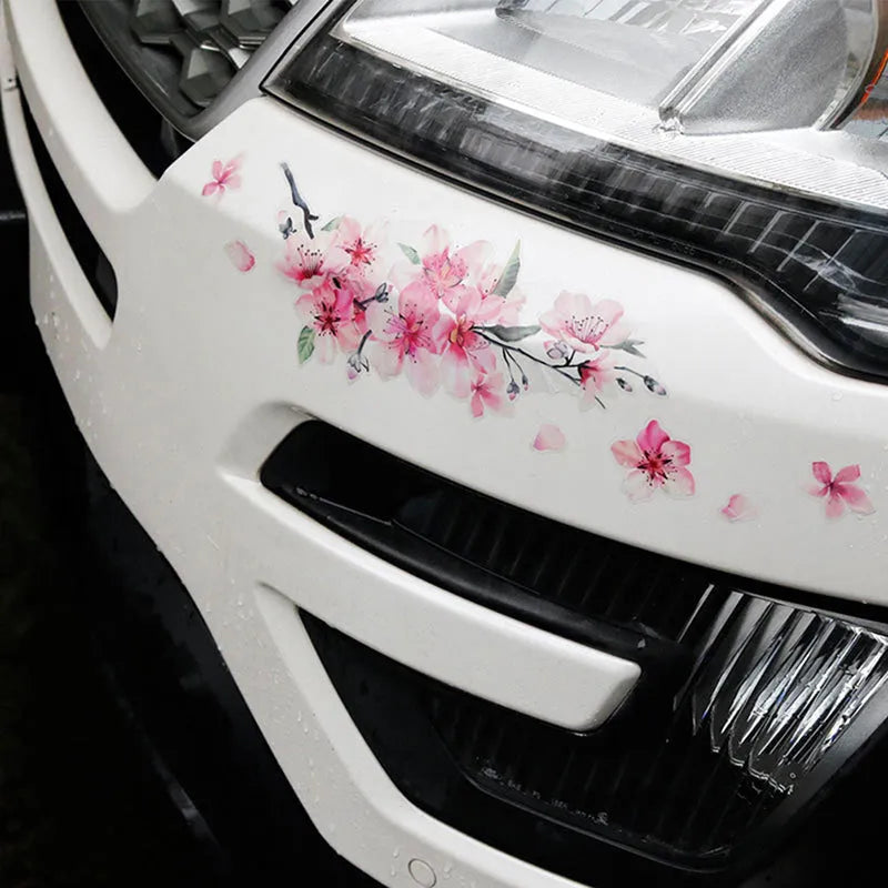Cherry blossom flower pattern car stickers on vehicle window showing two size options
