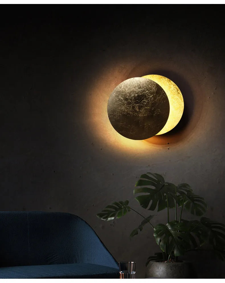 Modern minimalist aluminium bedside lamp in golden or black and gold finish, 20cm or 25cm diameter options