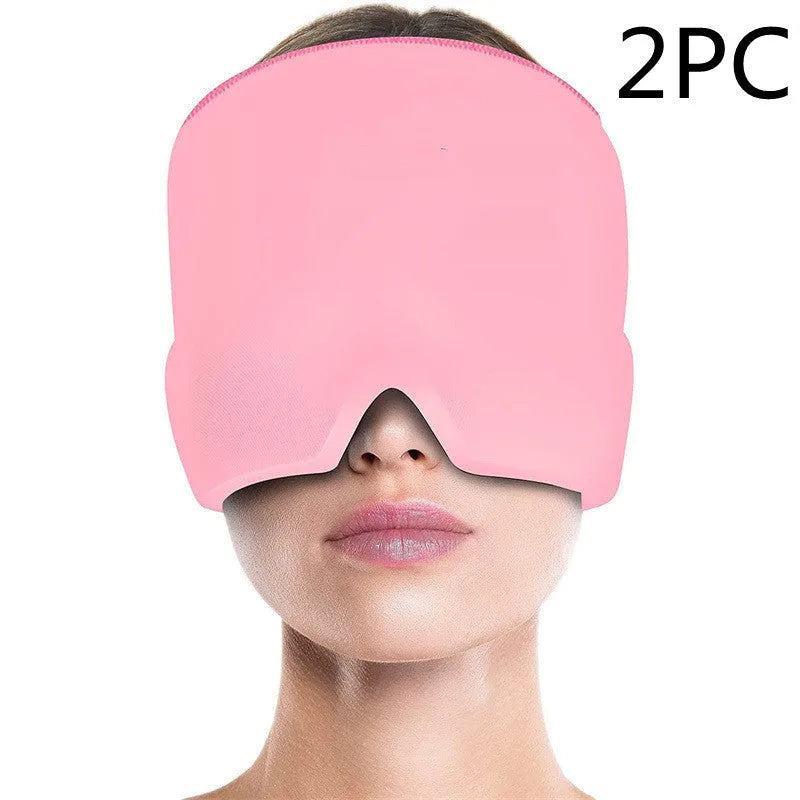 Black elastic cloth cooling gel eye mask for headache relief showing adjustable fit