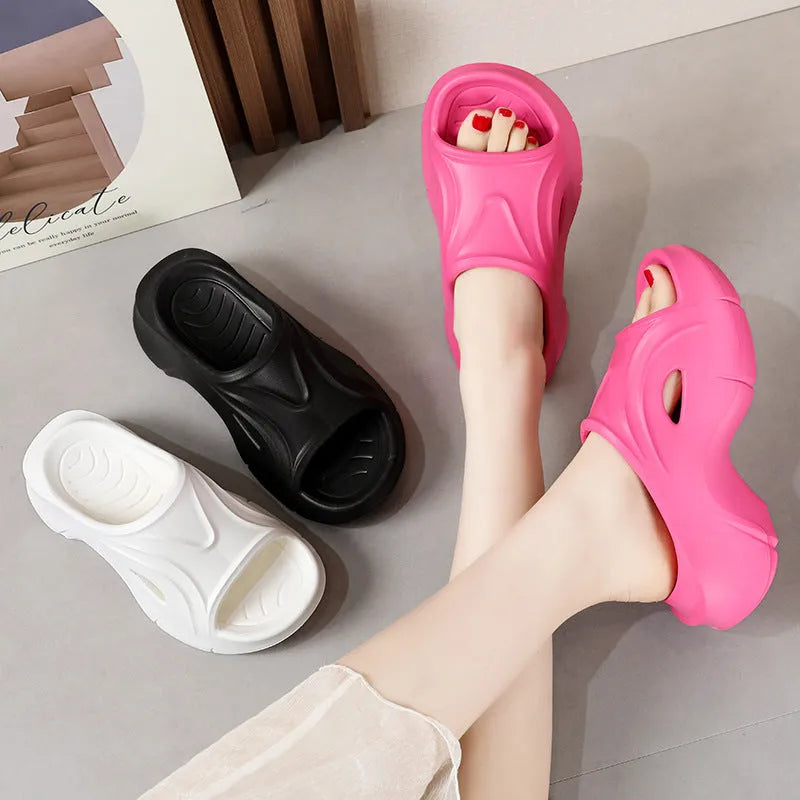 Women's thick-soled EVA beach slippers in white, black, or rose red colours