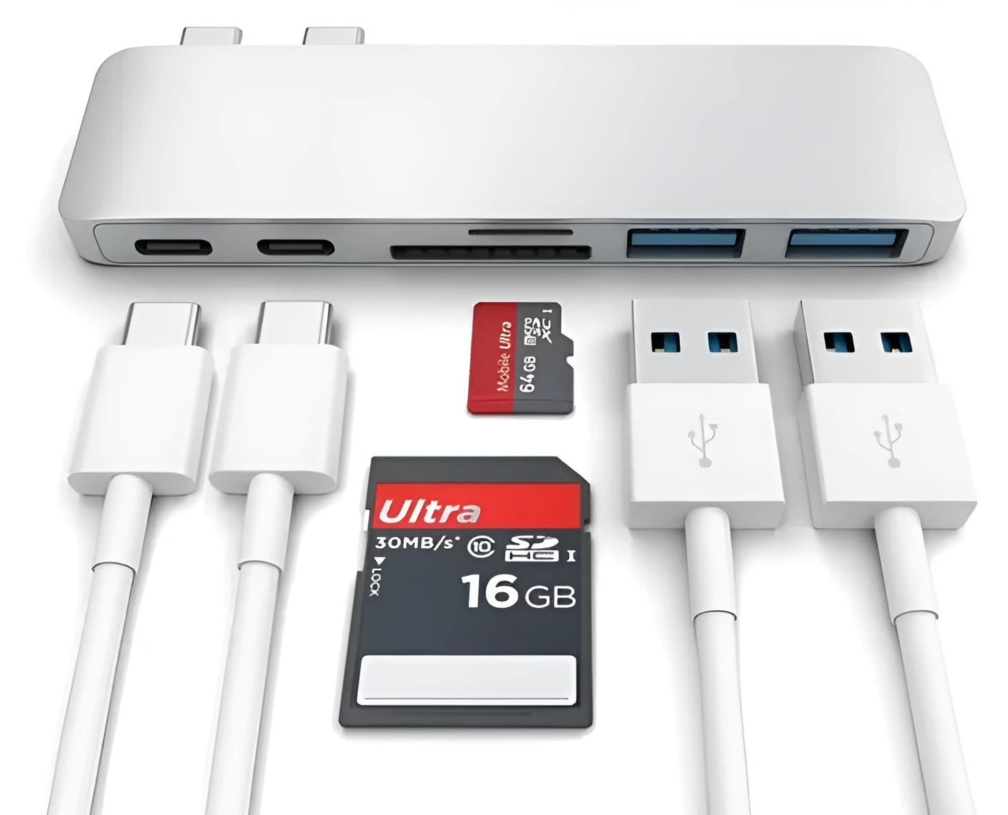 USB Type C Hub Adapter Compatible with Apple iPhone 15 Pro Max Plus, 8-in-1 USB C Hub with 2 USB 3.1 Type-C Ports, PD 3.0 Power Delivery Charging, USB 3.0 Data Transfer, SD and TF Card Reader, Silver Grey