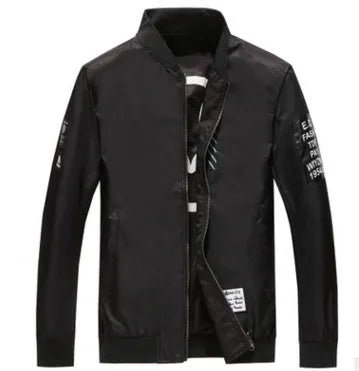 Men's reversible flight jacket in black colour with stripe pattern, shown with zipper closure and casual fit