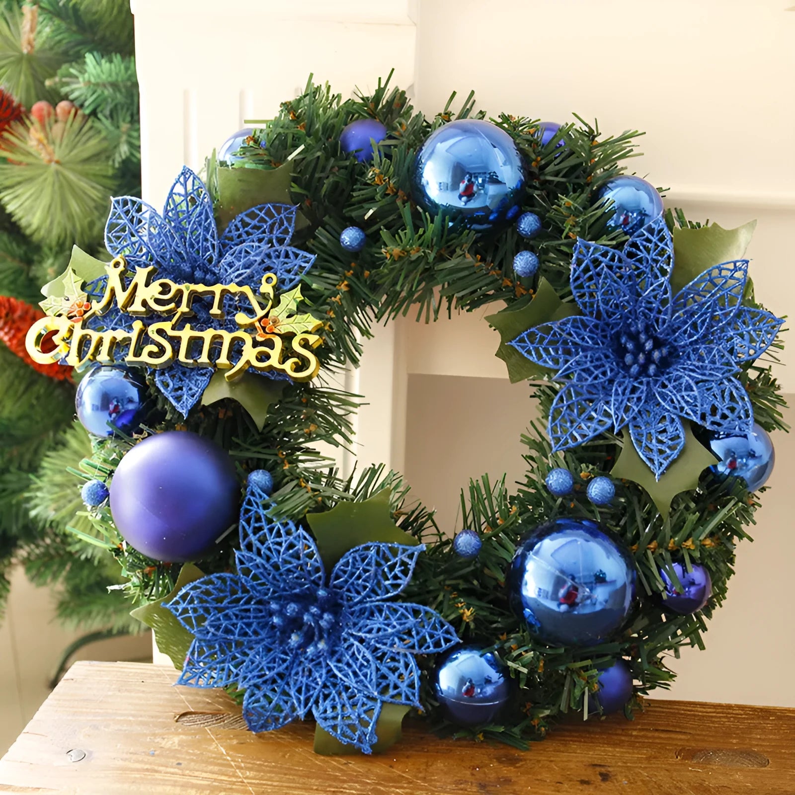 30cm multicoloured plastic Christmas wreath for door and garden decoration