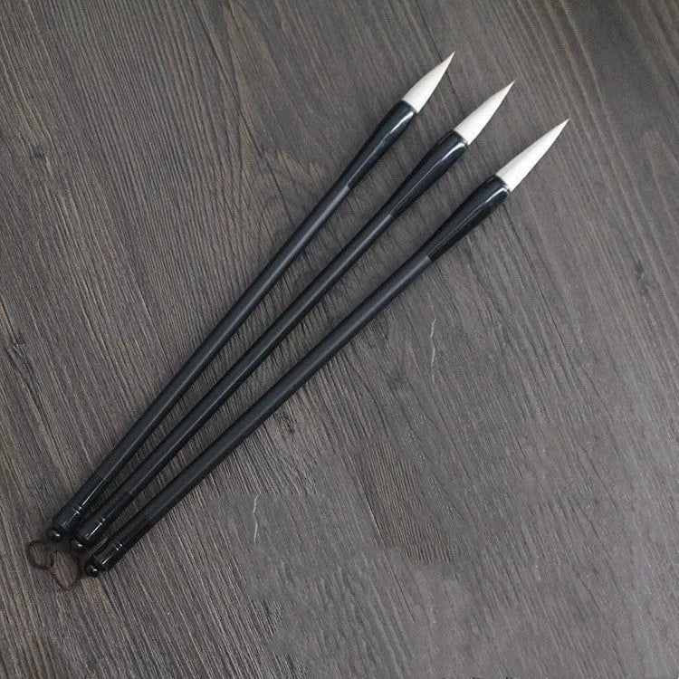 Student Chinese calligraphy brush with steel barrel and wolf hair nib, 23cm long