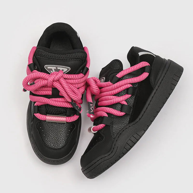 Unisex casual lace-up shoes with thick rubber sole in various colours including denim blue and milky white