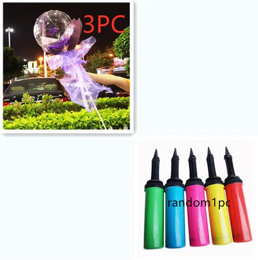DIY LED luminous balloon rose bouquet set with transparent Bobo balls and LED lights on artificial flowers