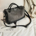 Soft PU leather women's tote shoulder bag in grey with a metal zip.