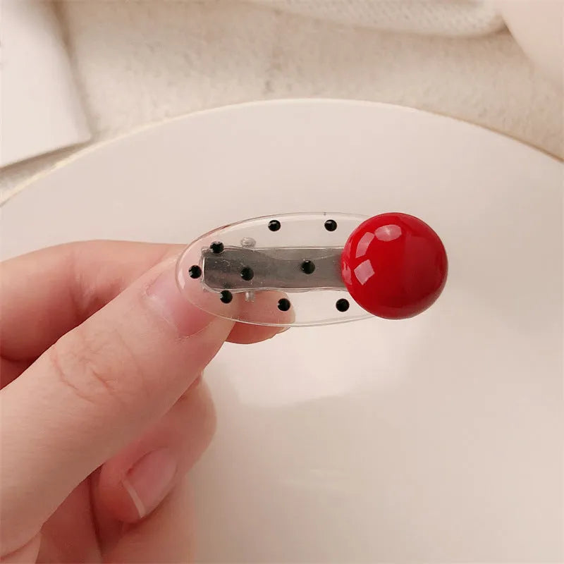 Red stereo love heart-shaped hairpin with French retro dots and willow leaf design