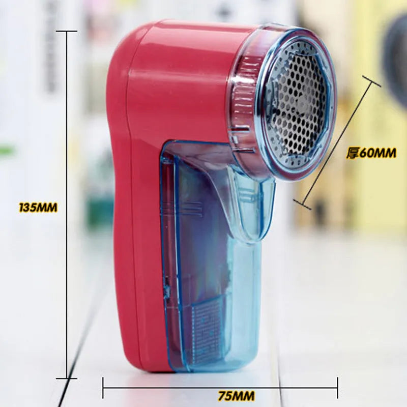 Blue portable electric lint remover for clothing on a white background.