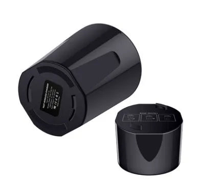 Black car wireless charging cup with detachable base stand for QI smartphones.