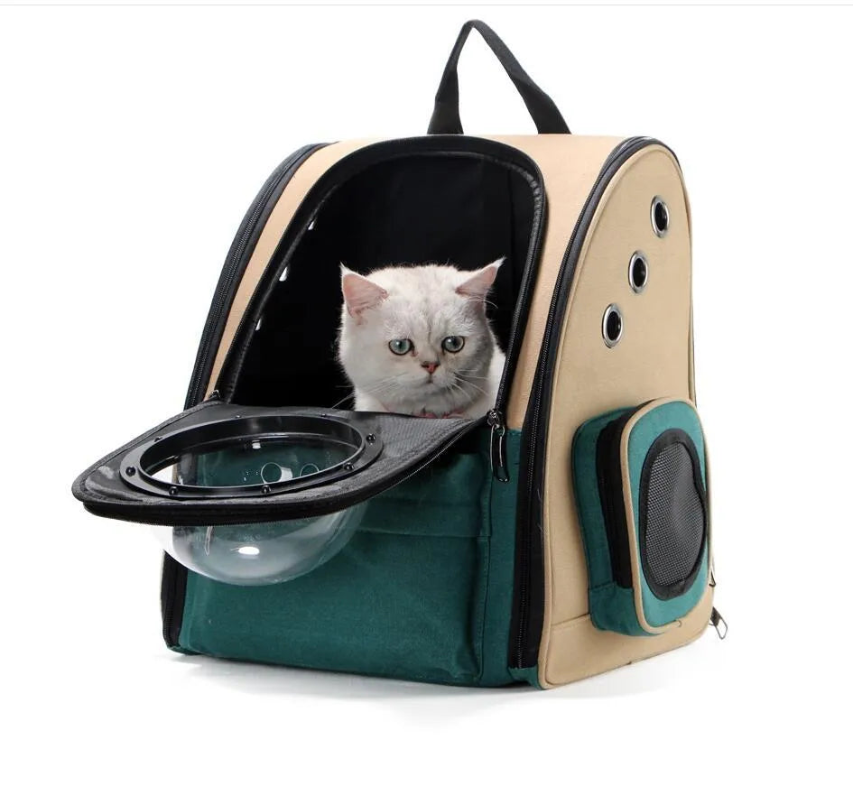 Pet carrier backpack vertical dark green alloy frame for cats up to 15 kg and dogs up to 10 kg