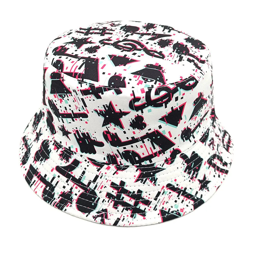 Musical note pattern printed polyester bucket hat with dome crown style