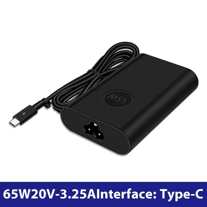 Black 65W laptop Type-C power adapter with multiple international plug cords