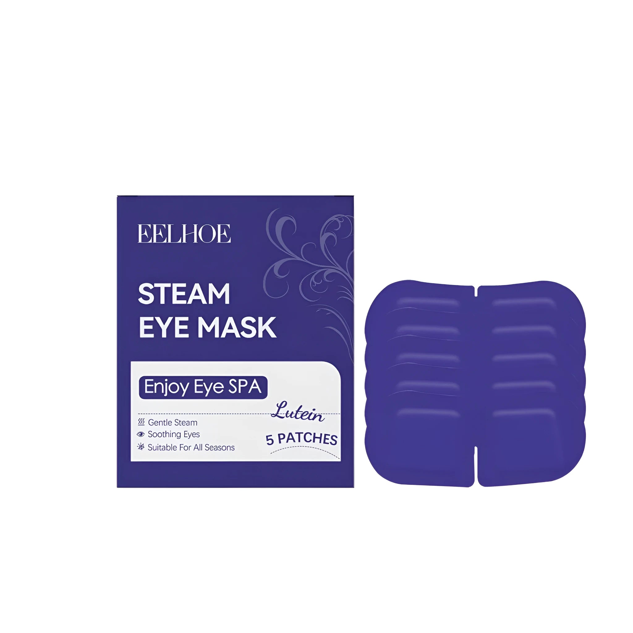 Pack of five lutein steam eye masks with cranberry extract ingredients for self-heating application