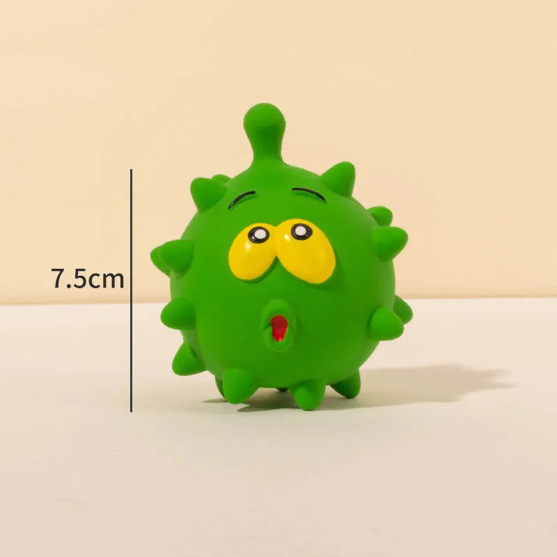 Set of four coloured squeaky dog balls with cute faces, made from natural latex rubber.