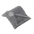 U-shaped convex travel pillow and neck scarf in black, grey, navy, or red colours, filled with 100% cotton.