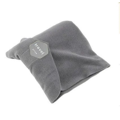 U-shaped convex travel pillow and neck scarf in black, grey, navy, or red colours, filled with 100% cotton.
