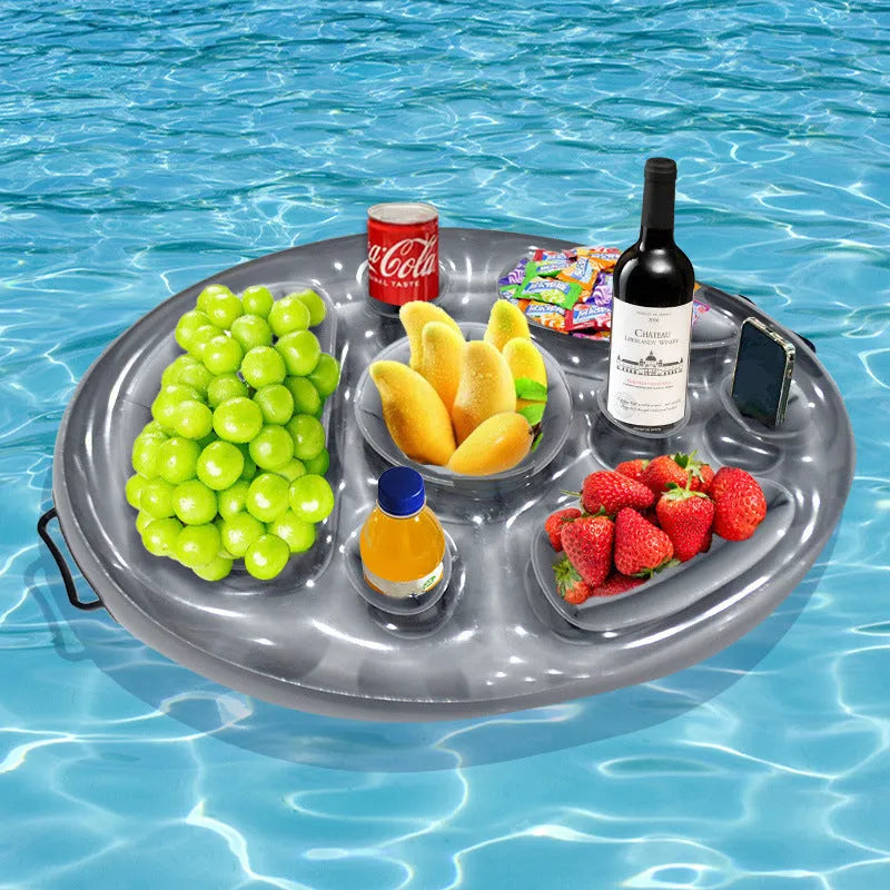 Inflatable PVC ice bar for parties shown in two sizes with optional silver grey cup holder and yellow ice bucket accessories.