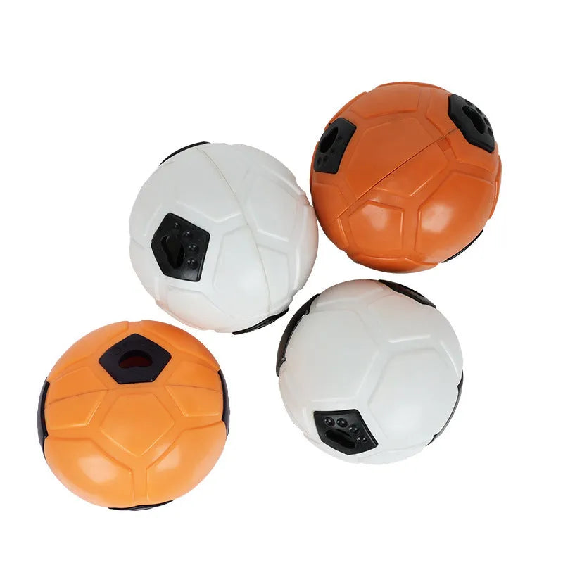 Orange and white TPR dog toy ball showing hollow style and teeth cleaning stick design options